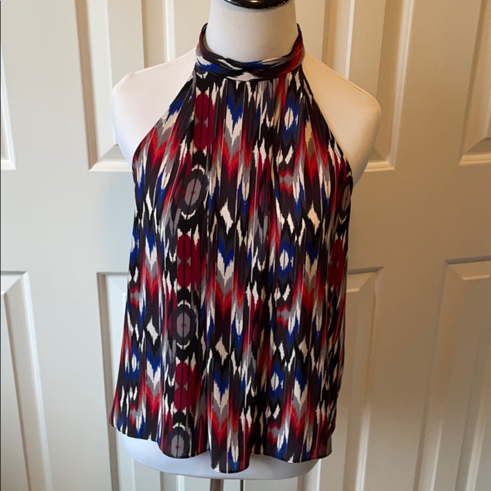 VeronicaM sleeveless Ikat print high neck blouse
